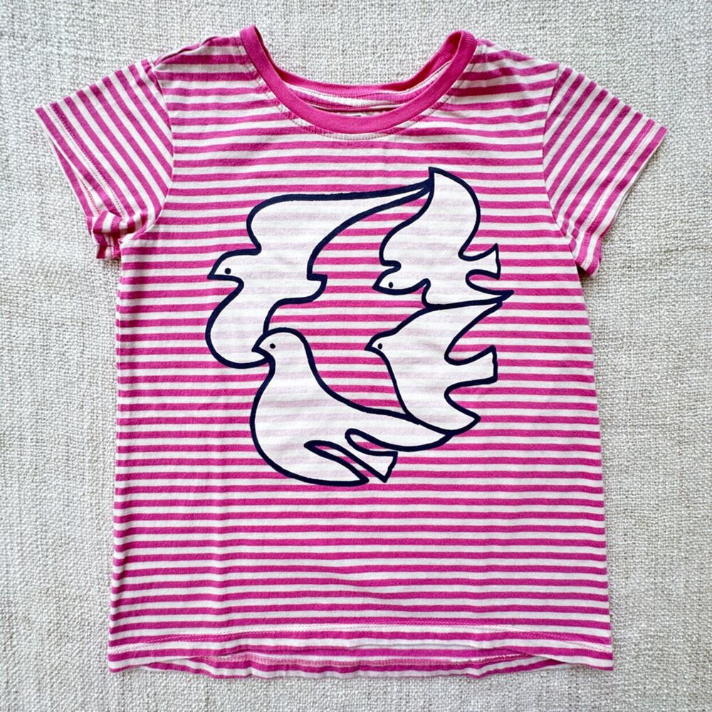 Tea Collection Pink Stripe Doves T-shirt VGUC Size 5
